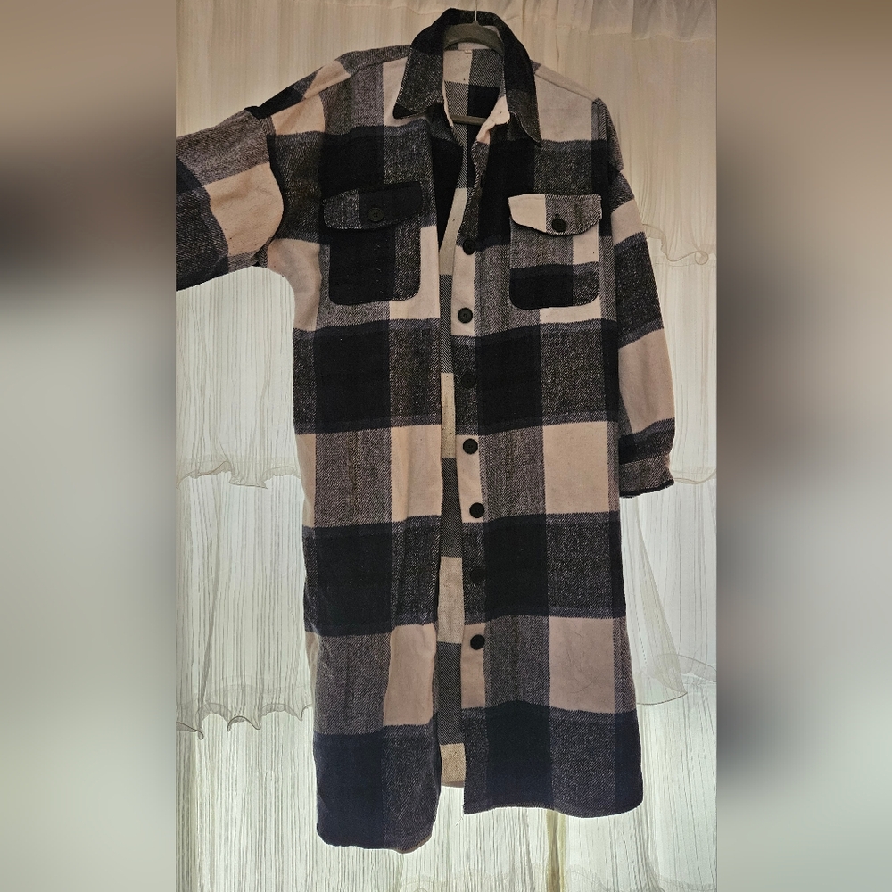 Plaid Longline Coat with Button Closure